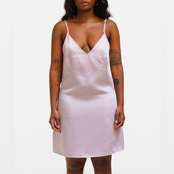 NWT Ettitude Women’s Rose Pink Sateen Slip Dress...